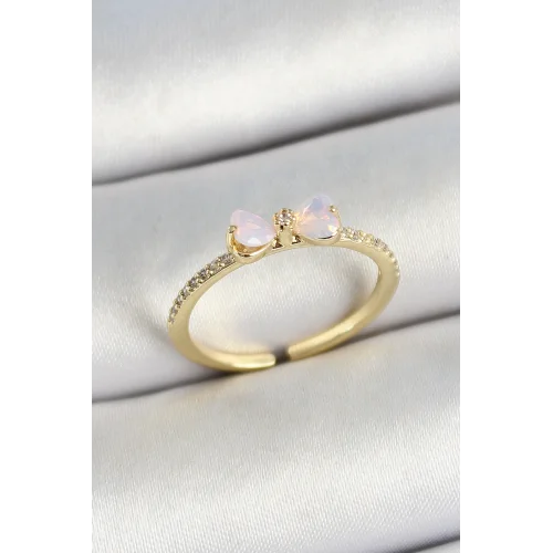 Mey İthalat® Pirinç Fiyonk Figürlü Zirkon Taşlı Gold Renk Ayarlanabilir Kadın Yüzük