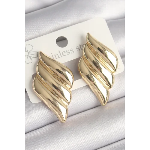 Mey İthalat® Pirinç Gold Renk 3 Sıralı Dalgalı Model Kadın Küpe