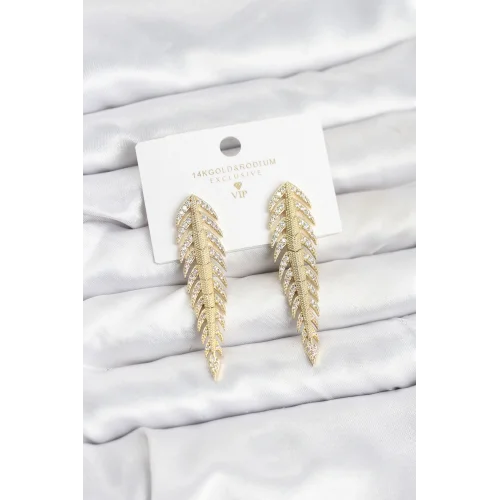 Mey İthalat® Pirinç Gold Renk Balık Sırtı Model Zirkon Taşlı Kadın Küpe