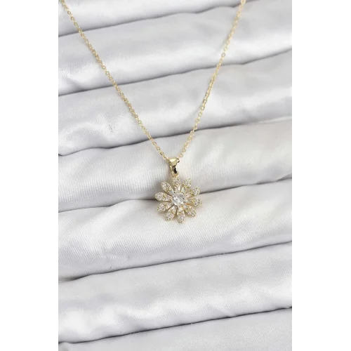 Mey İthalat® Pirinç Gold Renk Çiçek Model Kadın Kolye