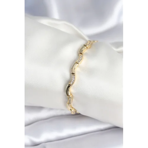 Mey İthalat® Pirinç Gold Renk Dalgalı Model Kadın Bileklik