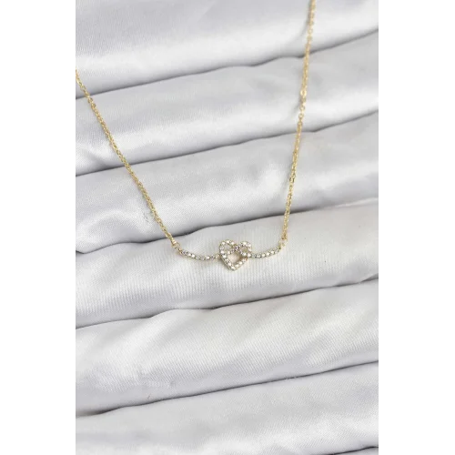 Mey İthalat® Pirinç Gold Renk Düğüm Kalp Model Kadın Kolye