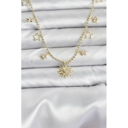 Mey İthalat® Pirinç Gold Renk Güneş Model Kadın Kolye