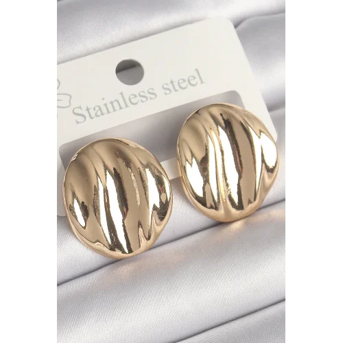 Mey İthalat® Pirinç Gold Renk İşlemeli Daire Plaka Model Kadın Küpe