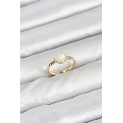 Mey İthalat® Pirinç Gold Renk Kalpli Kadın Yüzük