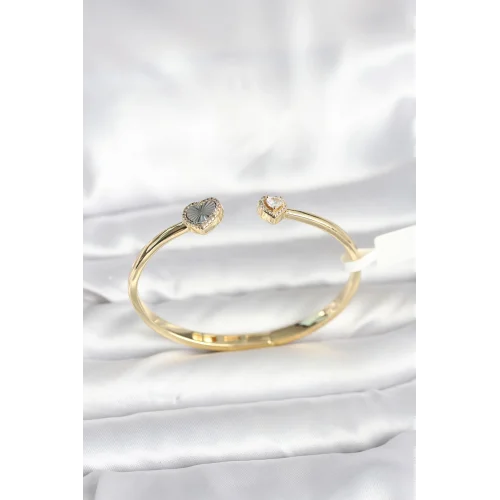 Mey İthalat® Pirinç Gold Renk Kalpli Model Kadın Kelepçe Bileklik