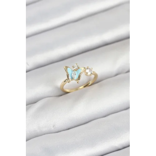 Mey İthalat® Pirinç Gold Renk Kelebek Model Kadın Yüzük