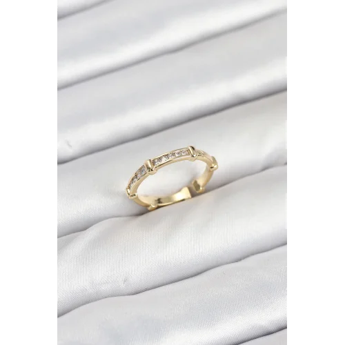 Mey İthalat® Pirinç Gold Renk Kemik Model Zirkon Taşlı Kadın Yüzük