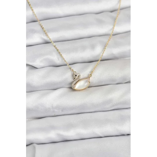 Mey İthalat® Pirinç Gold Renk Kuğu Model Kadın Kolye