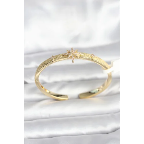 Mey İthalat® Pirinç Gold Renk Kutup Yıldızı Model Kadın Kelepçe Bileklik