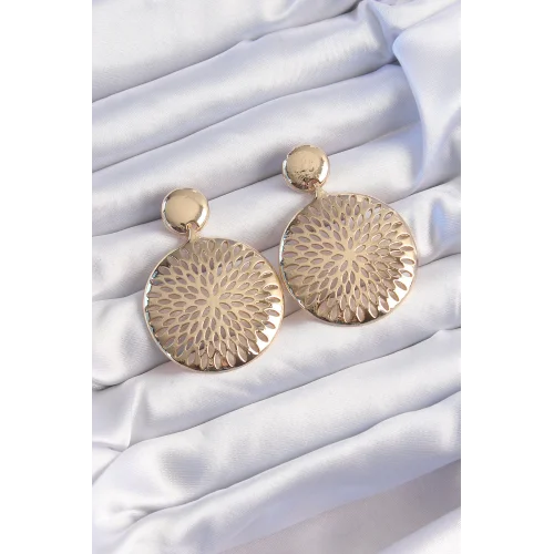 Mey İthalat® Pirinç Gold Renk Oval İşlemeli Küpe