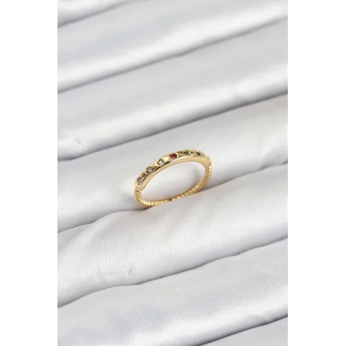 Mey İthalat® Pirinç Gold Renk Renkli Zirkon Taşlı Kadın Yüzük
