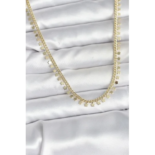 Mey İthalat® Pirinç Gold Renk Sıralı Yıldız Kadın Kolye
