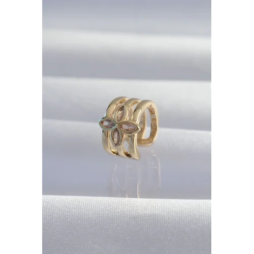 Mey İthalat® Pirinç Gold Renk Yonca Earcuff Küpe