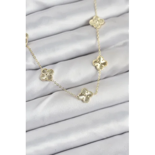 Mey İthalat® Pirinç Gold Renk Yonca Kadın Kolye