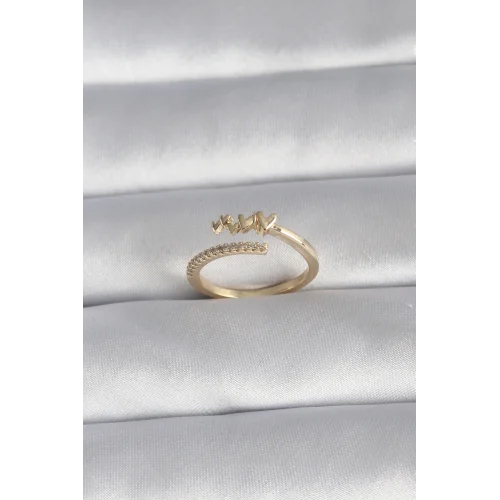 Mey İthalat® Pirinç Gold Renk Zirkon Taş Detay Kalp Model Kadın Yüzük