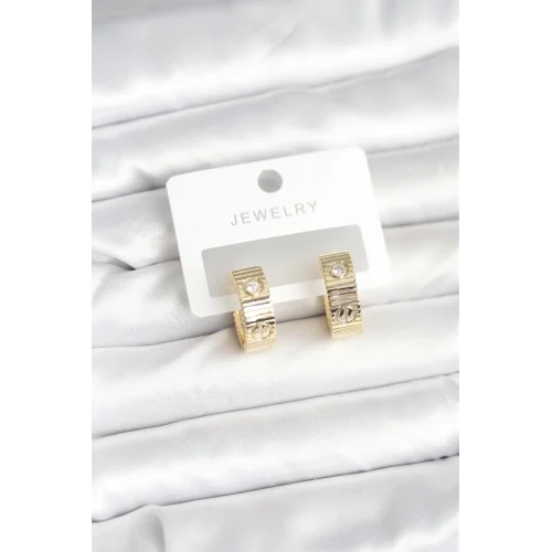 Mey İthalat® Pirinç Gold Renk Zirkon Taşlı Halka Kadın Küpe