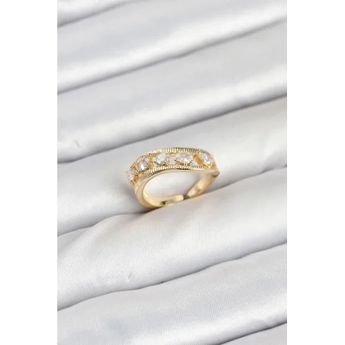 Mey İthalat® Pirinç Gold Renk Zirkon Taşlı Kadın Yüzük
