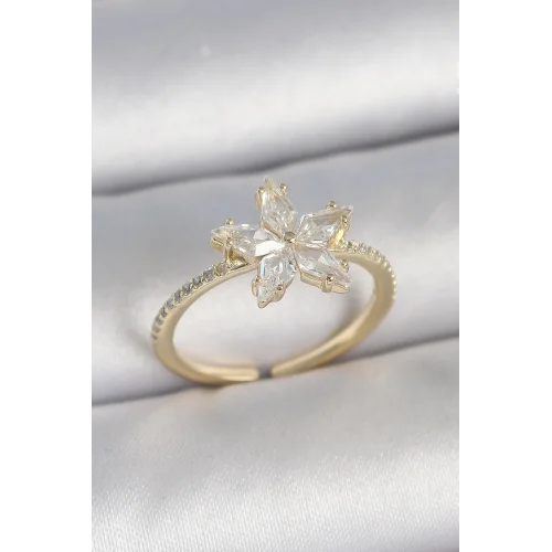 Mey İthalat® Pirinç Gold Renk Zirkon Taşlı Yıldız Model Ayarlanabilir Kadın Yüzük