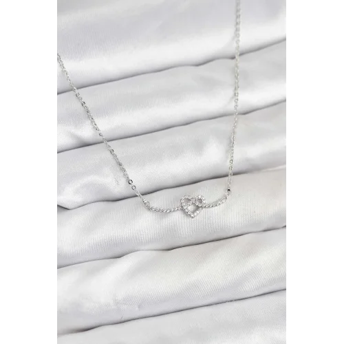 Mey İthalat® Pirinç Gümüş Renk Düğüm Kalp Model Kadın Kolye