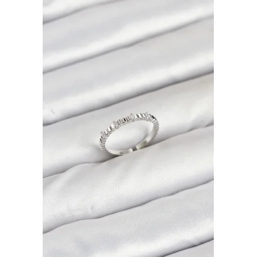 Mey İthalat® Pirinç Gümüş Renk Lazer Kesim Kadın Yüzük