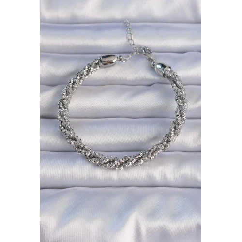 Mey İthalat® Pirinç Gümüş Renk Sarmal Model Bileklik