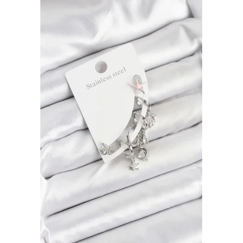 Mey İthalat® Pirinç Gümüş Renk Set Küpe