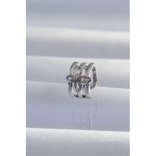 Mey İthalat® Pirinç Gümüş Renk Yonca Earcuff Küpe