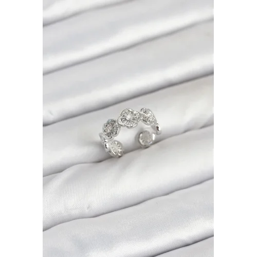 Mey İthalat® Pirinç Gümüş Renk Yonca Model Kadın Yüzük