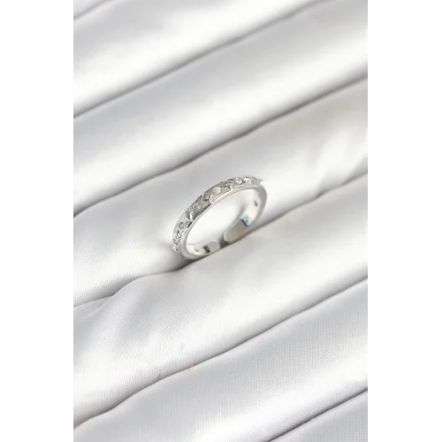 Mey İthalat® Pirinç Gümüş Renk Zirkon Taşlı Kadın Yüzük