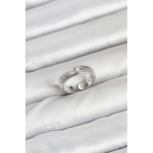 Mey İthalat® Pirinç Gümüş Renk Zirkon Taşlı Kutup Yıldızı Model Kadın Yüzük