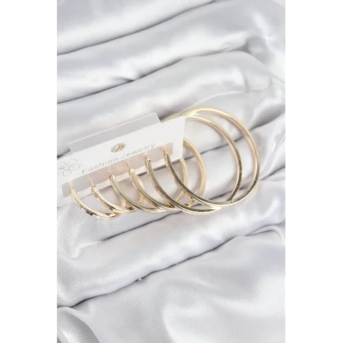 Mey İthalat® Pirinç Halka Model Gold Renk Kadın Set Küpe