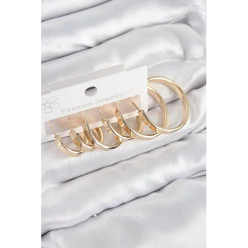 Mey İthalat® Pirinç Halka Model Gold Renk Kadın Set Küpe