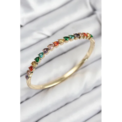 Mey İthalat® Pirinç Renkli Zirkon Taşlı Kalp Model Gold Renk Kadın Kelepçe