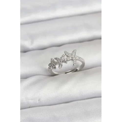 Mey İthalat® Pirinç Yıldız Model Gümüş Renk Kadın Yüzük