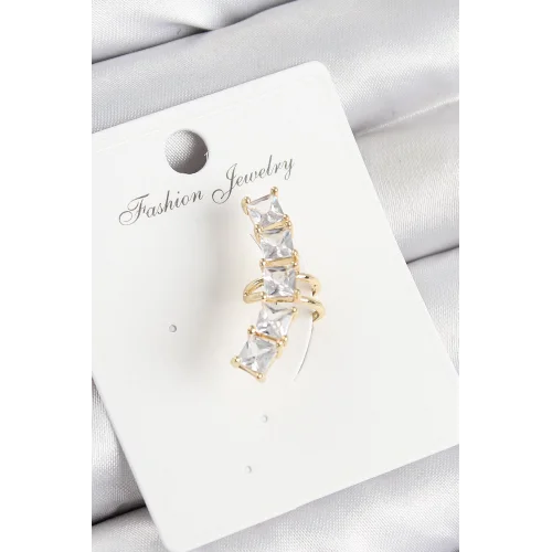 Mey İthalat® Pirinç Zirkon Taşlı Model Gold Renk Sağ Kıkırdak Küpe