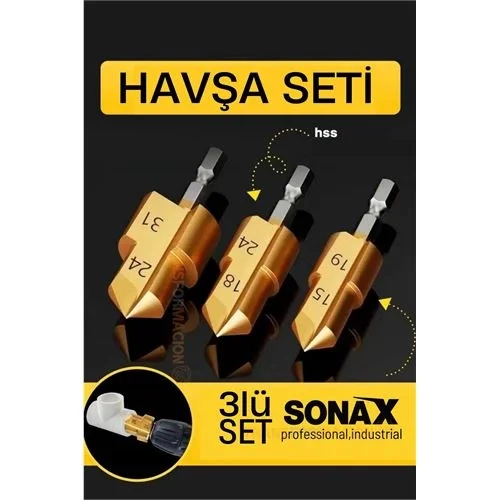 Mey İthalat® Plastik Boru Kalemtraş Kademeli Boru Açma Pvc Pprc Boru Tamir Delme Genişletme Onarımı İçin 3lü Havşa Seti