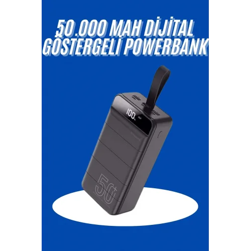 Mey İthalat® Powerbank 50.000 Mah Dijital Göstergeli Taşınabilir 4 Portlu Hızlı Powerbank