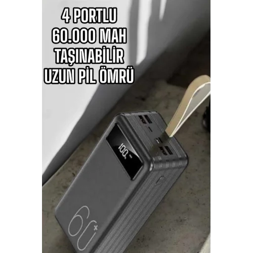 Mey İthalat® Powerbank 60.000 MAH Dijital Göstergeli 4 Portlu Taşınabilir