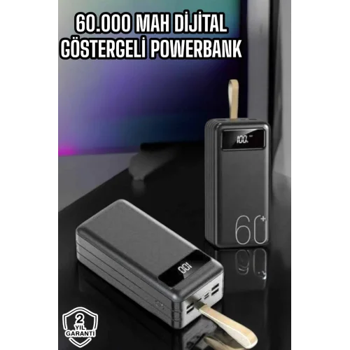 Mey İthalat® Powerbank 60.000 Mah Hızlı Şarj 4 Çıkışlı Uzun Şarj Süreli Dijital Göstergeli