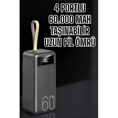 Mey İthalat® Powerbank 60.000 Mah Hızlı Şarj 4 Çıkışlı Uzun Şarj Süreli Dijital Göstergeli
