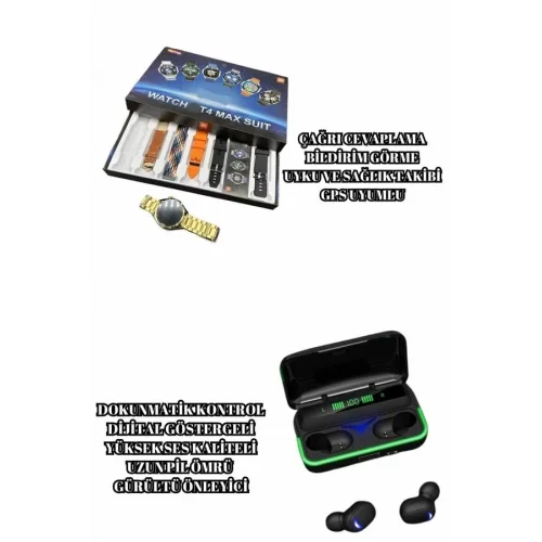 Mey İthalat® Powerbank Bluetooth Kulaklık Ve Akıllı Saat 7 Kordonlu Metal Kordon Plastik Kordon