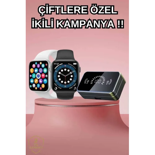 Mey İthalat® Powerbank Bluetooth Kulaklık Ve Yeni Model Akıllı Saat Seti ANC Özelliği Dokunamatik