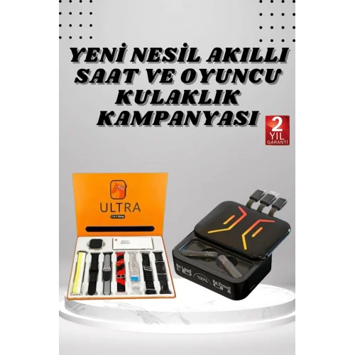 Mey İthalat® Powerbank Kulaklık ve 7 Kordonlu Akıllı Saat Çoklu Şarj Girişi Bluetooth Bağlantılı