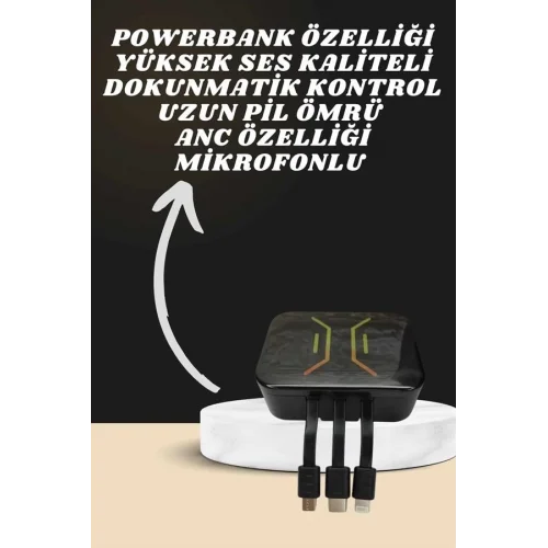 Mey İthalat® Powerbank Kulaklık ve 7 Kordonlu Akıllı Saat Çoklu Şarj Girişi Bluetooth Bağlantılı