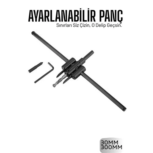 Mey İthalat® Profesyonel Ayarlı Daire Kesici Panç Seti (30-300mm) - Tungsten Çelik Uçlu Hassas Delme Seti