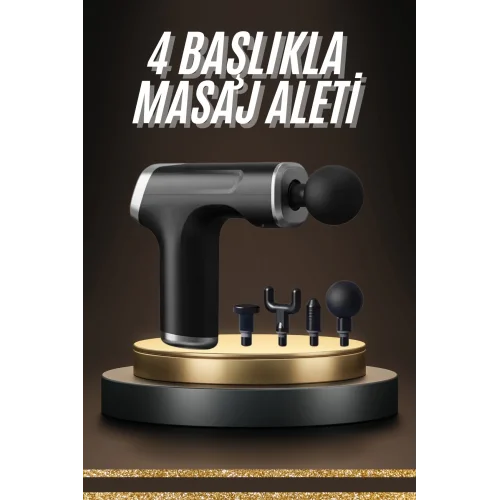 Mey İthalat® Profesyonel Masaj Tabancası Sporcu Masaj Aleti 4 Başlıklı Şarjlı Titreşimli