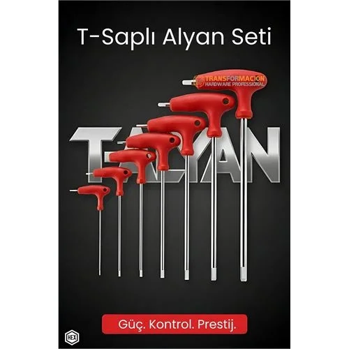 Mey İthalat® Profesyonel T-Saplı Alyan Seti | 7 Parça CR-V Çelik Hex Uçlu Güç Serisi