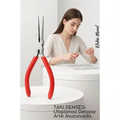 Mey İthalat® Profesyonel Uzun İnce Sivri Uçlu Kargaburun Takı Pensesi 12 cm - Hassas Mücevherat Onarımı