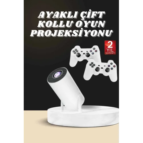 Mey İthalat® Projeksiyon Cihazı Video Oyun Konsolu Projektör Taşınabilir Ayaklı Çift Kollu 4K Çözünürlüklü